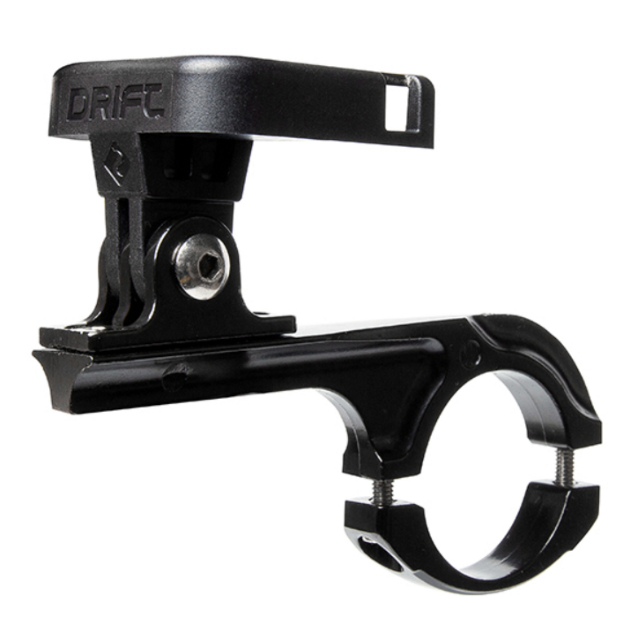 Black bike handlebar mount with 'DRIFT' branding on a white background