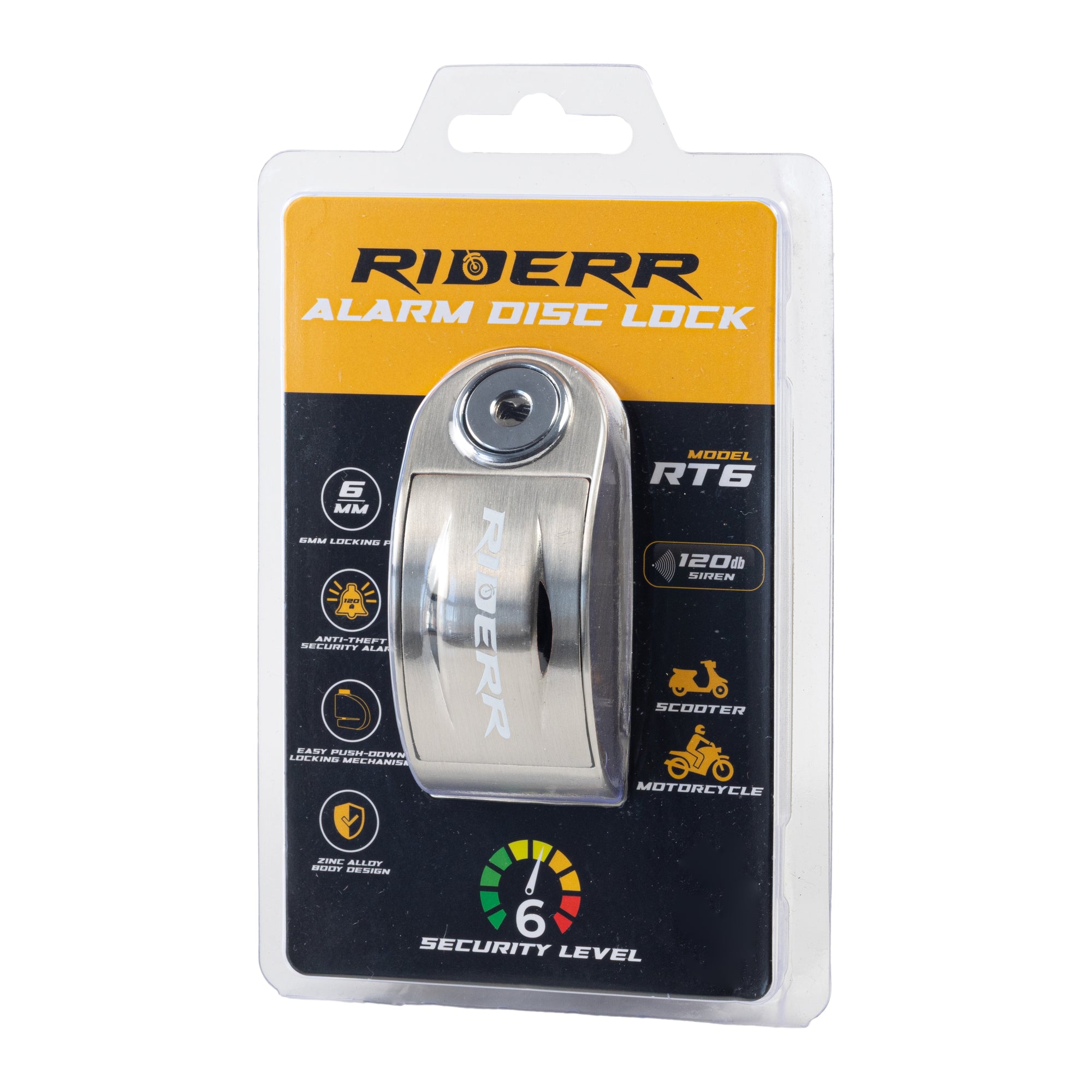 RIDERR RT6 Alarm Disc Lock - Silver