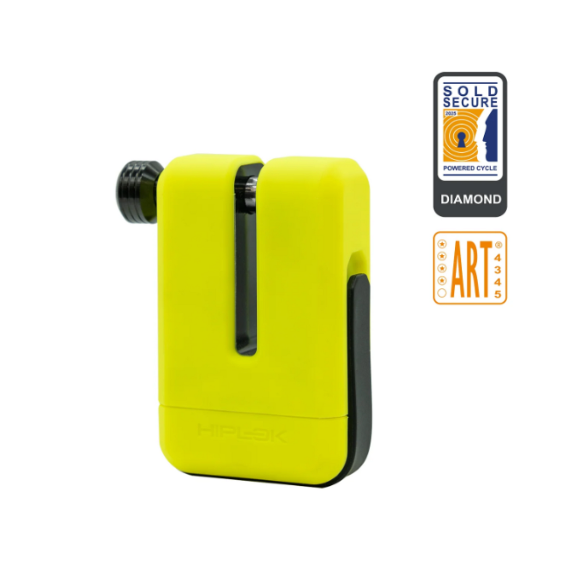 Yellow security device with 'Sold Secure' and 'Art' logos on a white background